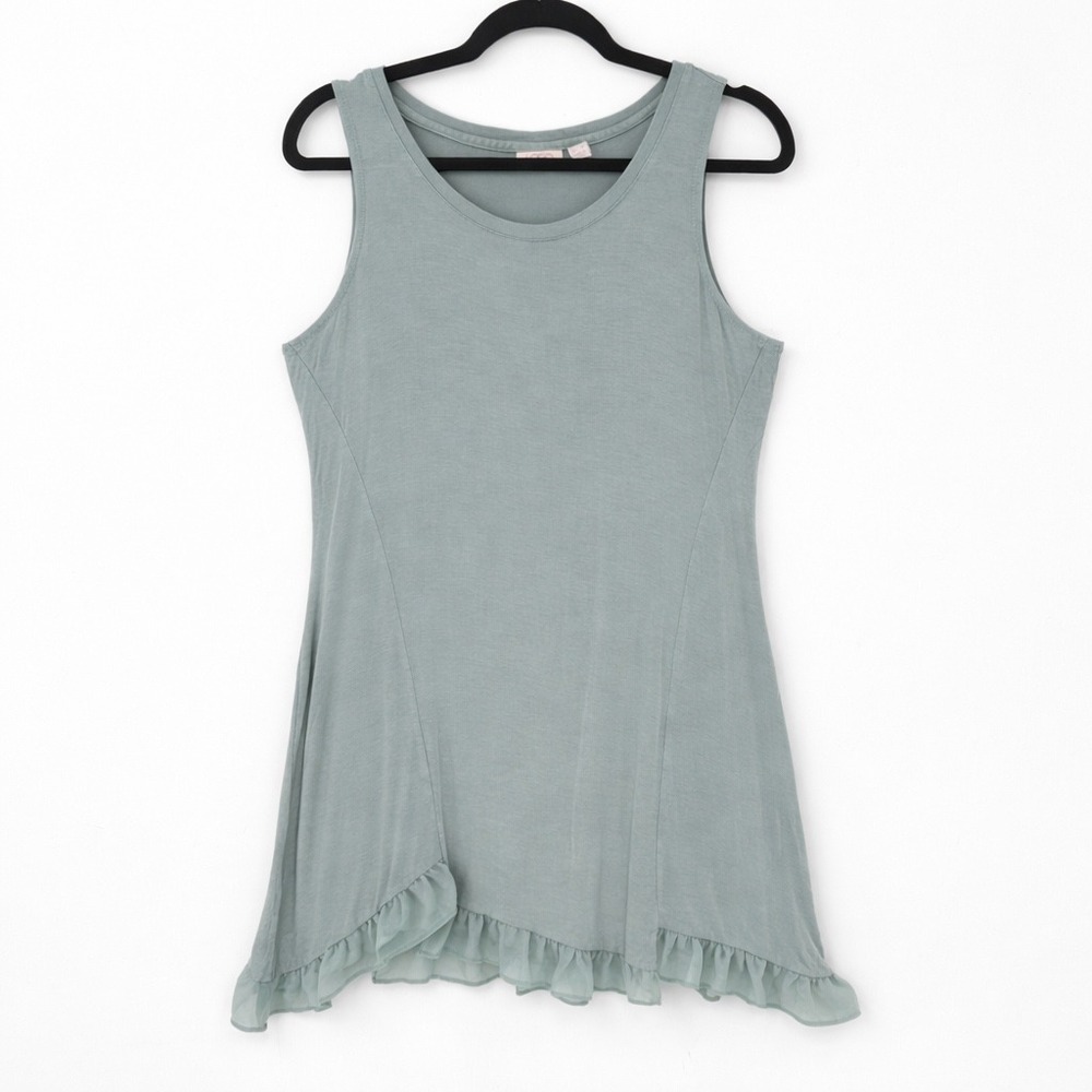 LOGO Layers‎ Lori Goldstein Sage Green Ruffle Hem Tank Top Small